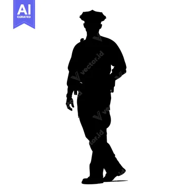Silhouette of a Police Officer Walking