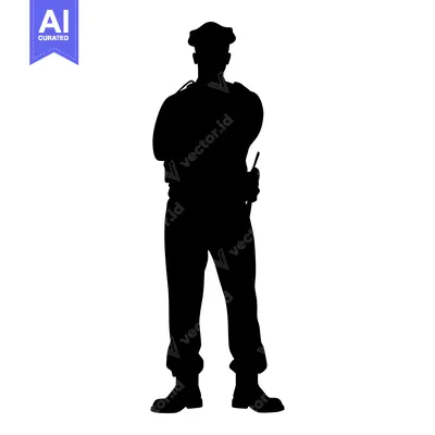 Silhouette of a Standing Military Officer with a Radio
