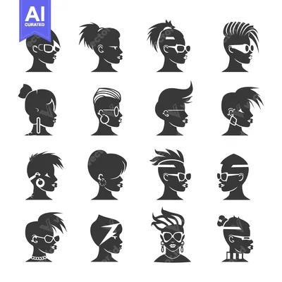 Silhouette Portraits of Women with Various Hairstyles and Accessories