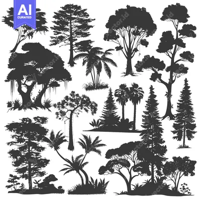 Popular premium asset: Silhouette Set of Diverse Trees and Palms