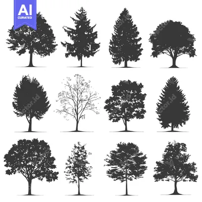 Premium design asset: Silhouette Set of Diverse Tree Shapes