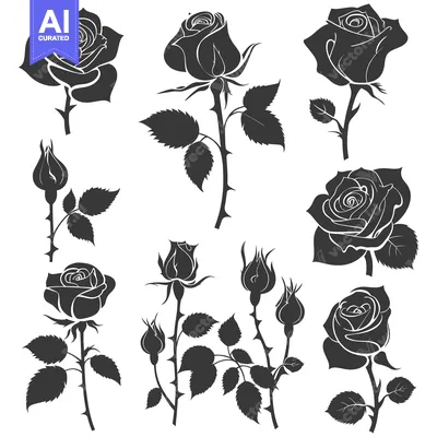 Aset desain premium: Silhouette Set of Various Stages of Rose Flower Development