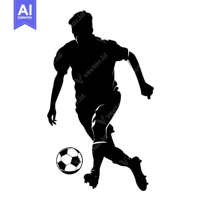 Silhouette of a soccer player kicking a ball in mid-air