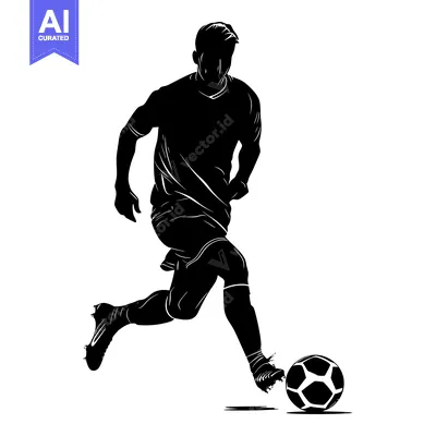 Silhouette of a Soccer Player Kicking the Ball