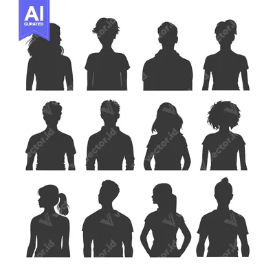 Aset premium populer: Silhouettes of 10 People, Various Hairstyles and Poses