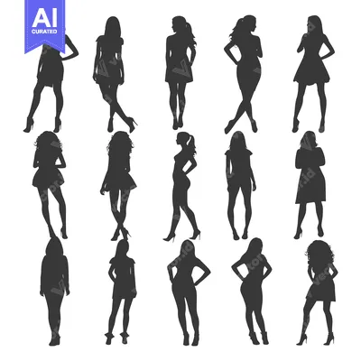 Aset premium populer: Silhouettes of 15 Women in Dresses and High Heels
