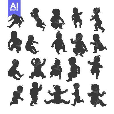 Silhouettes of 20 Infants in Different Poses