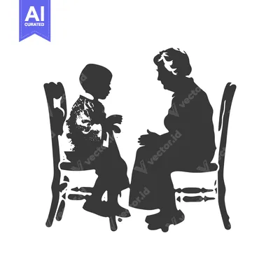 Premium design asset: Silhouettes of a Child and Adult Sitting on Chairs Facing Each Other