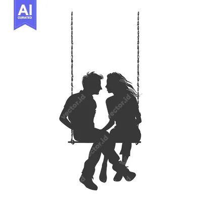 Popular premium asset: Silhouettes of a couple on a swing, facing each other.