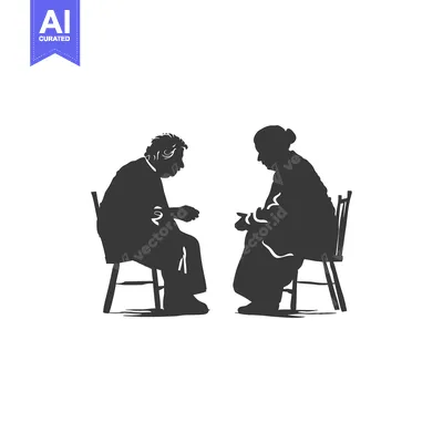 Aset premium populer: Silhouettes of a couple sitting in chairs facing each other