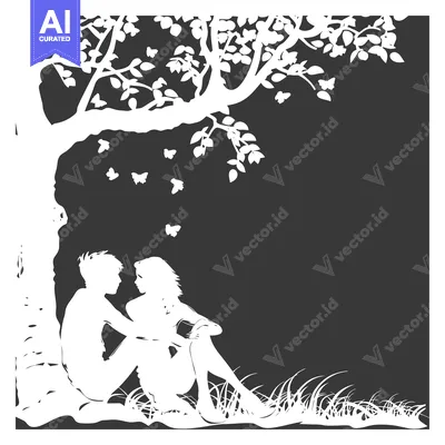 Silhouettes of a Couple Under a Tree with Butterflies