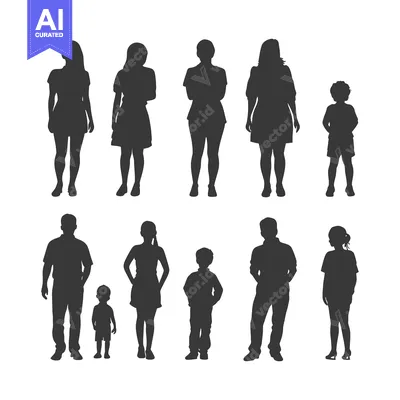 Premium design asset: Silhouettes of a Family Group in Standing Poses
