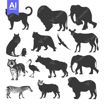 Silhouettes of African Wildlife Animals in a White Background