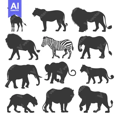 Aset premium populer: Silhouettes of African Wildlife Animals Including Giraffe, Lion, Zebra