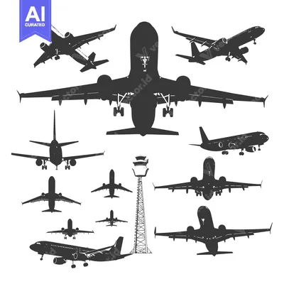 Silhouettes of Airplanes and a Control Tower