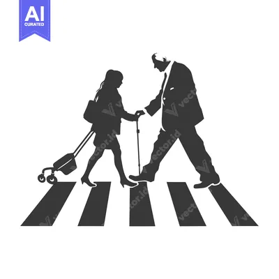 Aset premium populer: Silhouettes of a man and woman crossing a crosswalk
