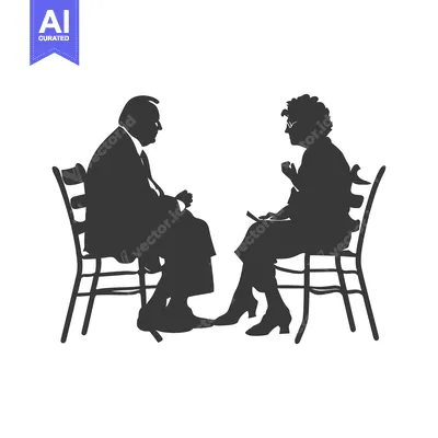 Popular premium asset: Silhouettes of a Man and Woman Sitting in Chairs Facing Each Other