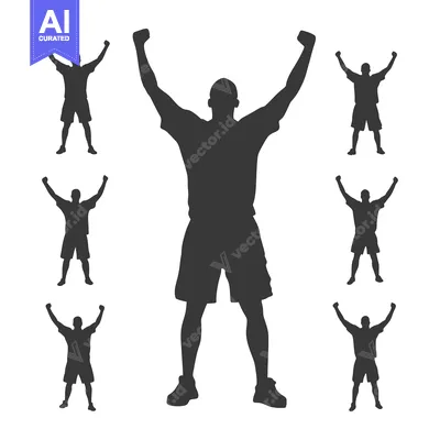 Silhouettes of a Man Celebrating with Arms Raised