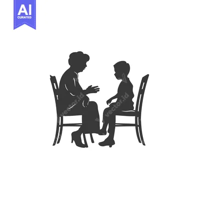 Silhouettes of an adult and a child sitting on chairs