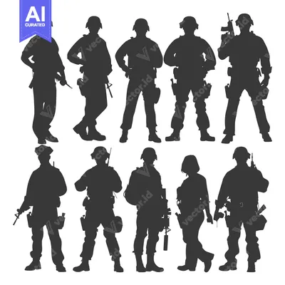 Silhouettes of Armed Soldiers and Police Officers in Various Poses