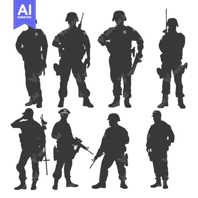 Silhouettes of Armed Soldiers in Various Poses