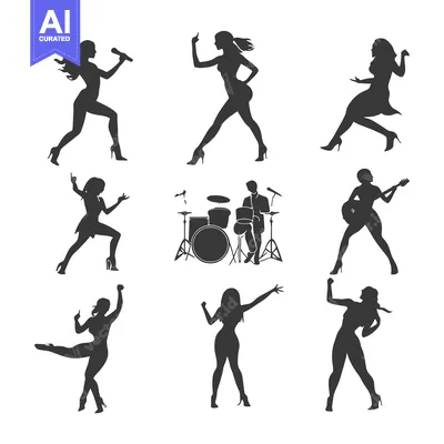 Aset desain premium: Silhouettes of a Rock Band with Singers and a Drummer