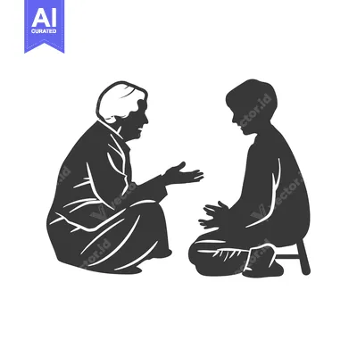 Popular premium asset: Silhouettes of a Woman and a Boy Sitting and Talking