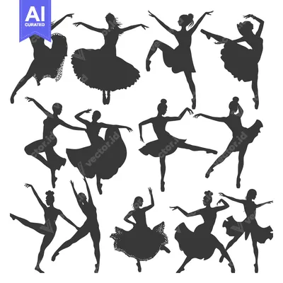 Aset desain premium: Silhouettes of Ballerinas in Various Poses