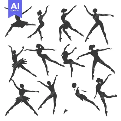 Aset desain premium: Silhouettes of Ballet Dancers in Various Poses