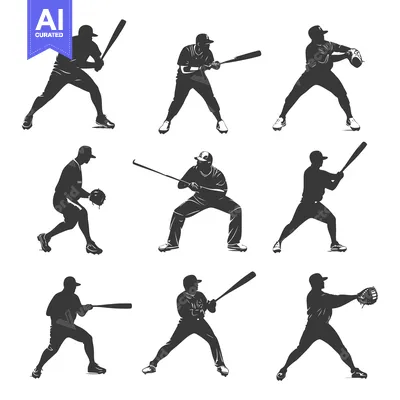 Silhouettes of Baseball Players in Various Poses