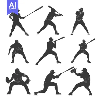 Silhouettes of Baseball Players in Various Poses