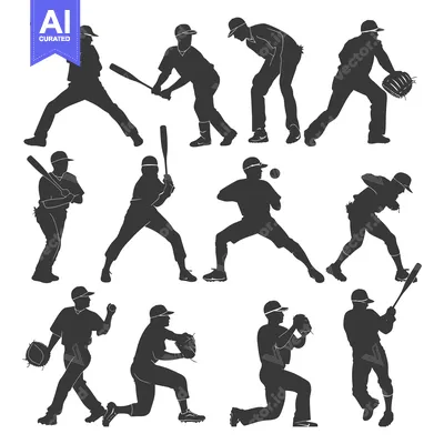 Silhouettes of Baseball Players in Various Poses