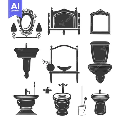 Silhouettes of Bathroom Fixtures and Decor