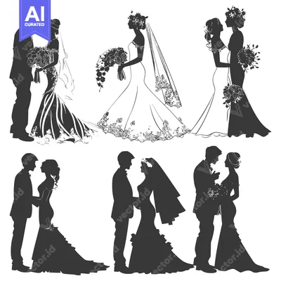 Aset premium populer: Silhouettes of Brides and Grooms in Wedding Attire