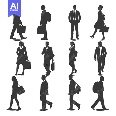 Aset premium populer: Silhouettes of Business People Walking and Carrying Briefcases