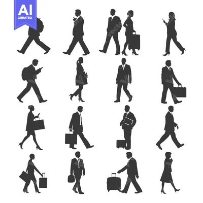Aset premium populer: Silhouettes of Business People Walking with Bags and Luggage