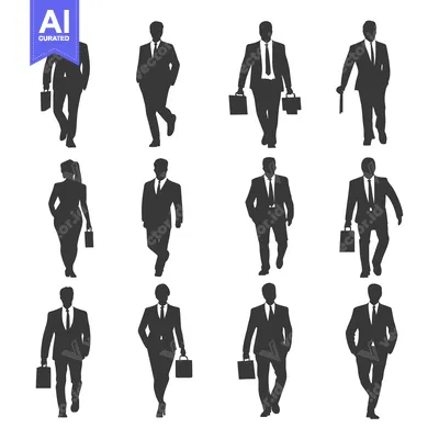 Aset desain premium: Silhouettes of Business People Walking with Briefcases