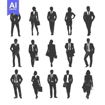 Silhouettes of Business Professionals in Suits and Dresses