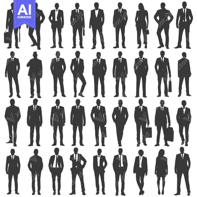 Silhouettes of Business Professionals in Suits and Formal Wear