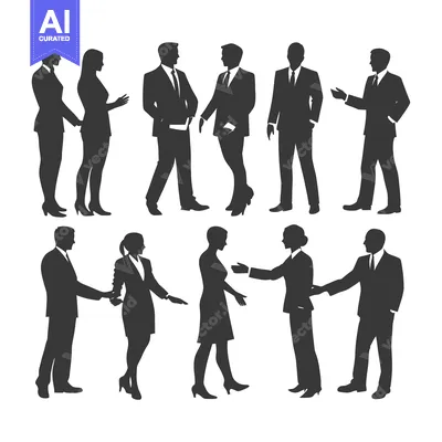 Aset desain premium: Silhouettes of Business Professionals Interacting in Various Poses
