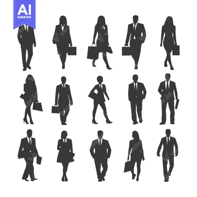 Silhouettes of Business Professionals Walking with Briefcases
