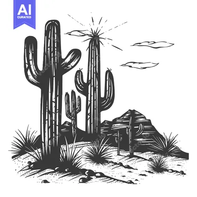 Silhouettes of Cactus Plants in a Desert Landscape