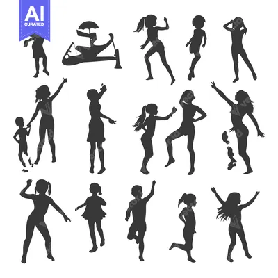 Silhouettes of Children and Adults Playing and Having Fun