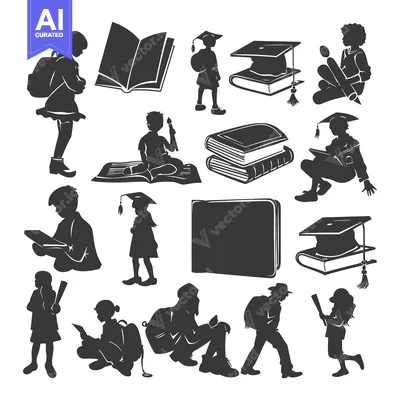 Silhouettes of Children Engaged in Education Activities
