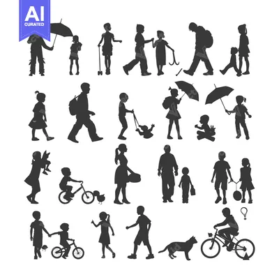 Aset premium populer: Silhouettes of Children Engaging in Various Activities