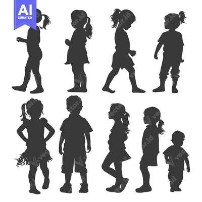 Silhouettes of Children in Various Poses