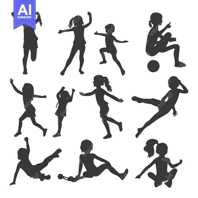 Silhouettes of Children Playing and Relaxing