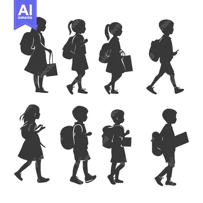 Aset premium populer: Silhouettes of Children Walking with Backpacks