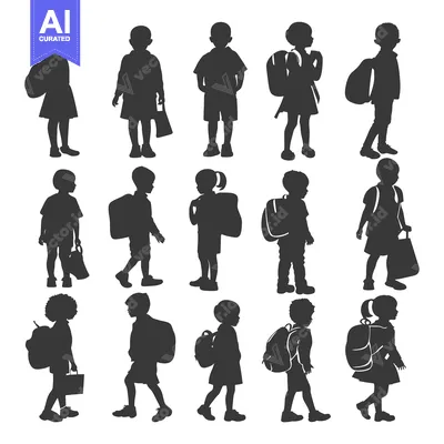 Aset premium populer: Silhouettes of Children with Backpacks and Bags