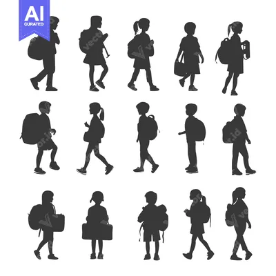 Aset premium populer: Silhouettes of Children with Backpacks and School Supplies